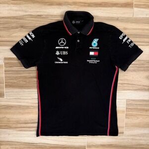 Mercedes AMG Petronas F1 Team Polo Shirt Mens Medium Black Tommy Hilfiger Logo